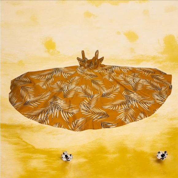 White House Black Market Mustard Palm Print Midi Dress - Picture 3 of 7